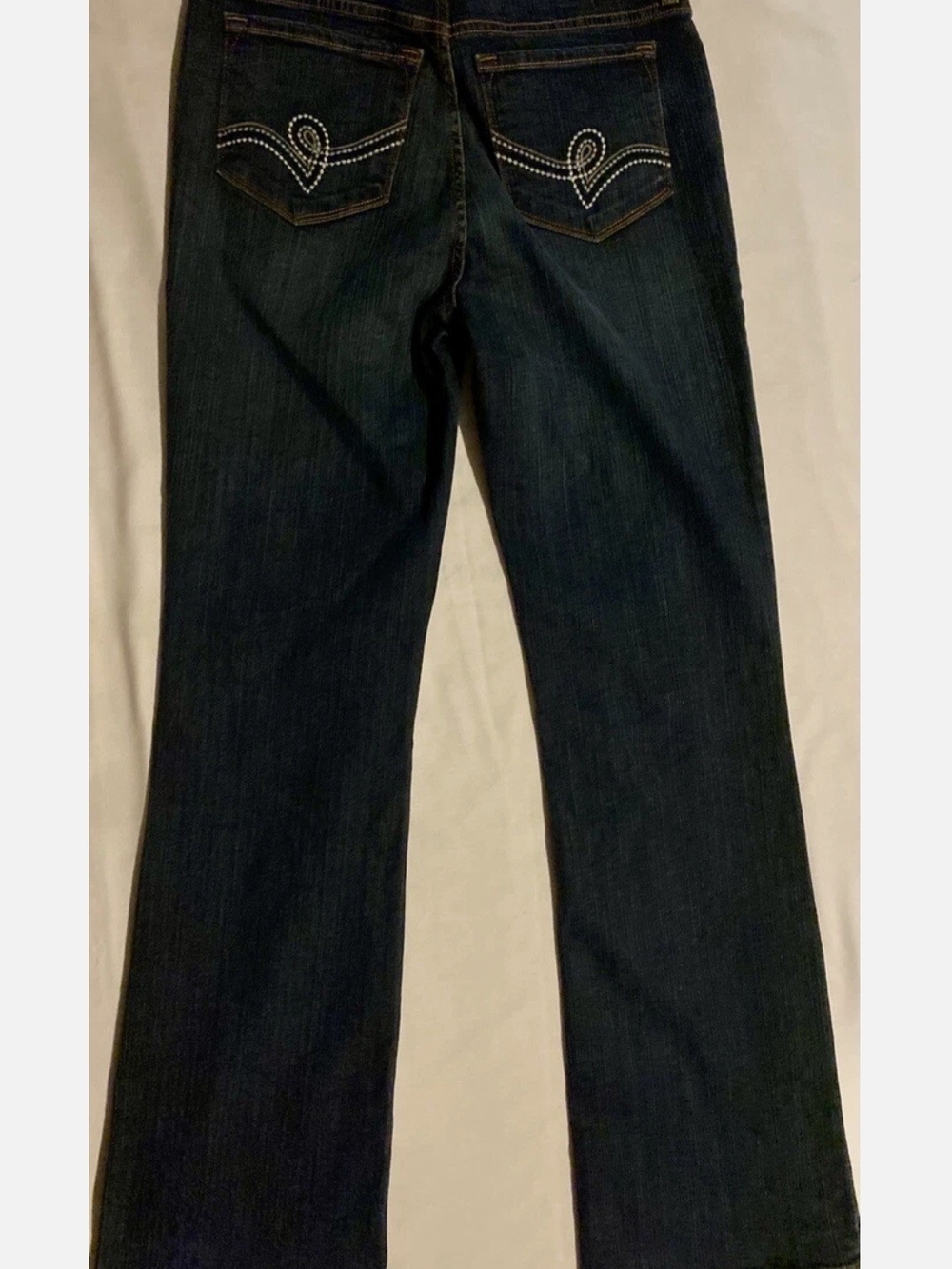 NYDJ Dark Blue Wide-Leg Jeans with Rhinestone Embroidered Back Pockets